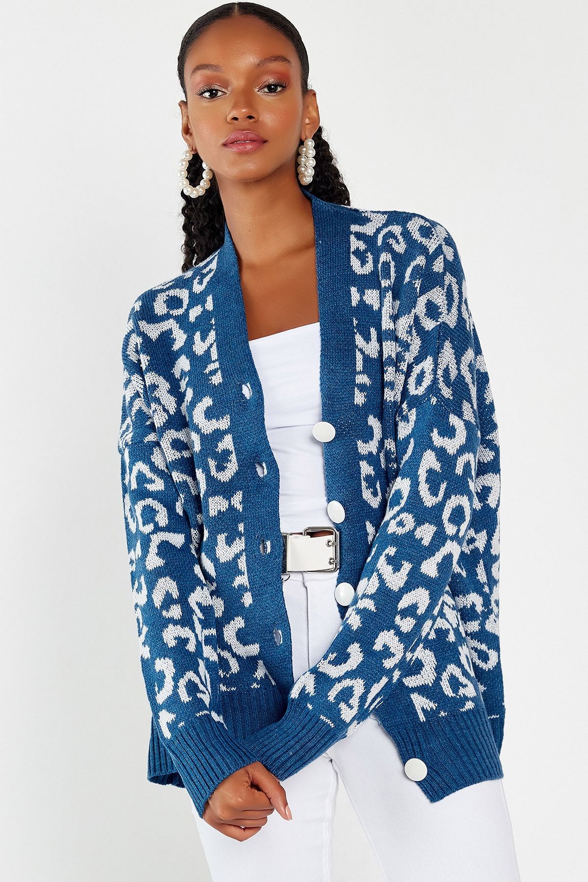 Blue leopard new arrivals print cardigan