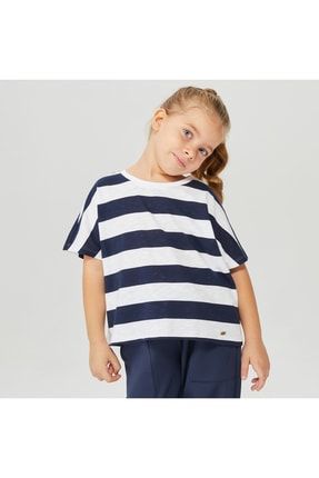 Kız Çocuk Lacivert Oversize Kısa Kollu T-shirt 25VG525T