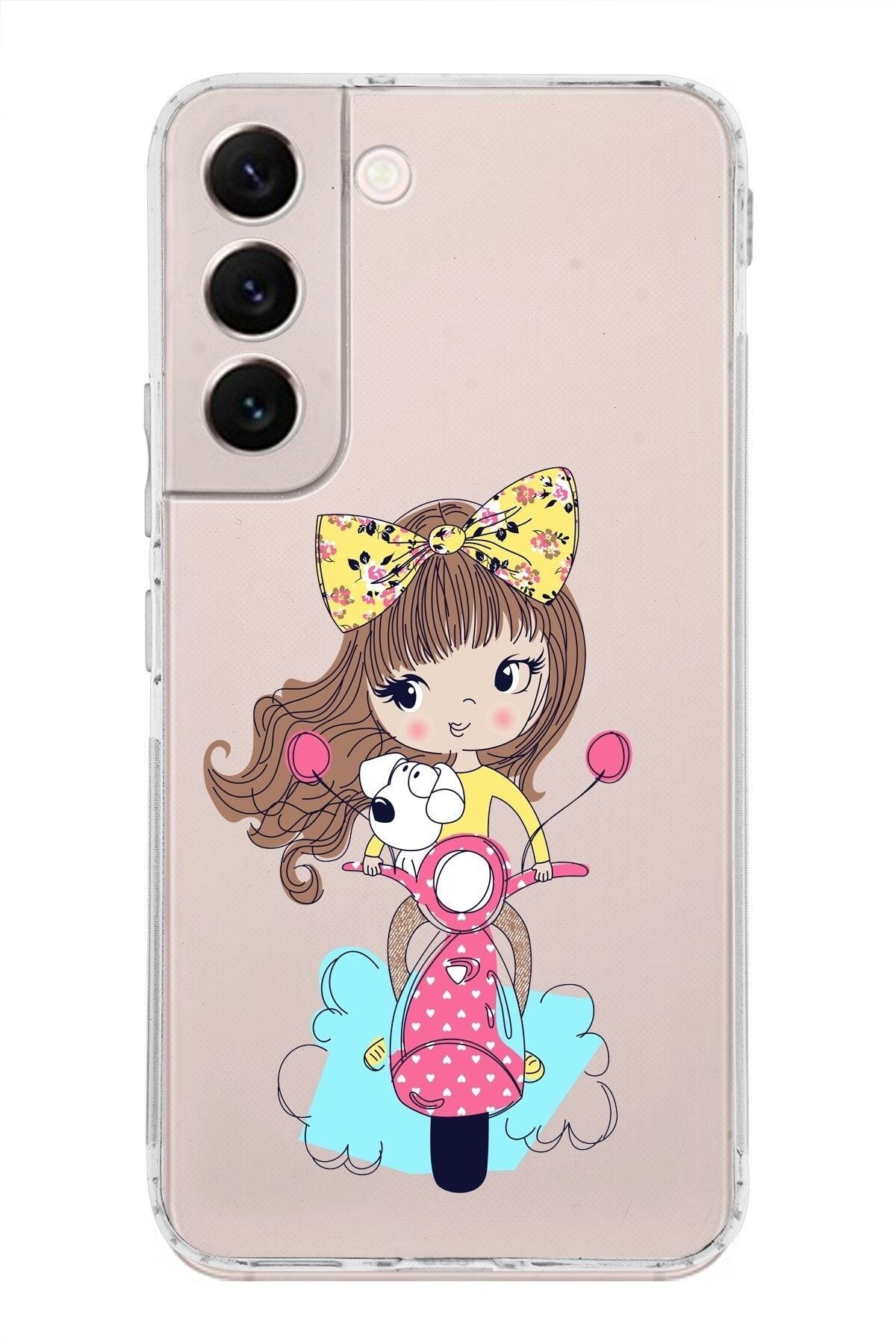 Samsung Galaxy S22 Uyumlu Kamera Korumalı Kapak Vespagirl Tasarımlı Şeffaf Kılıf