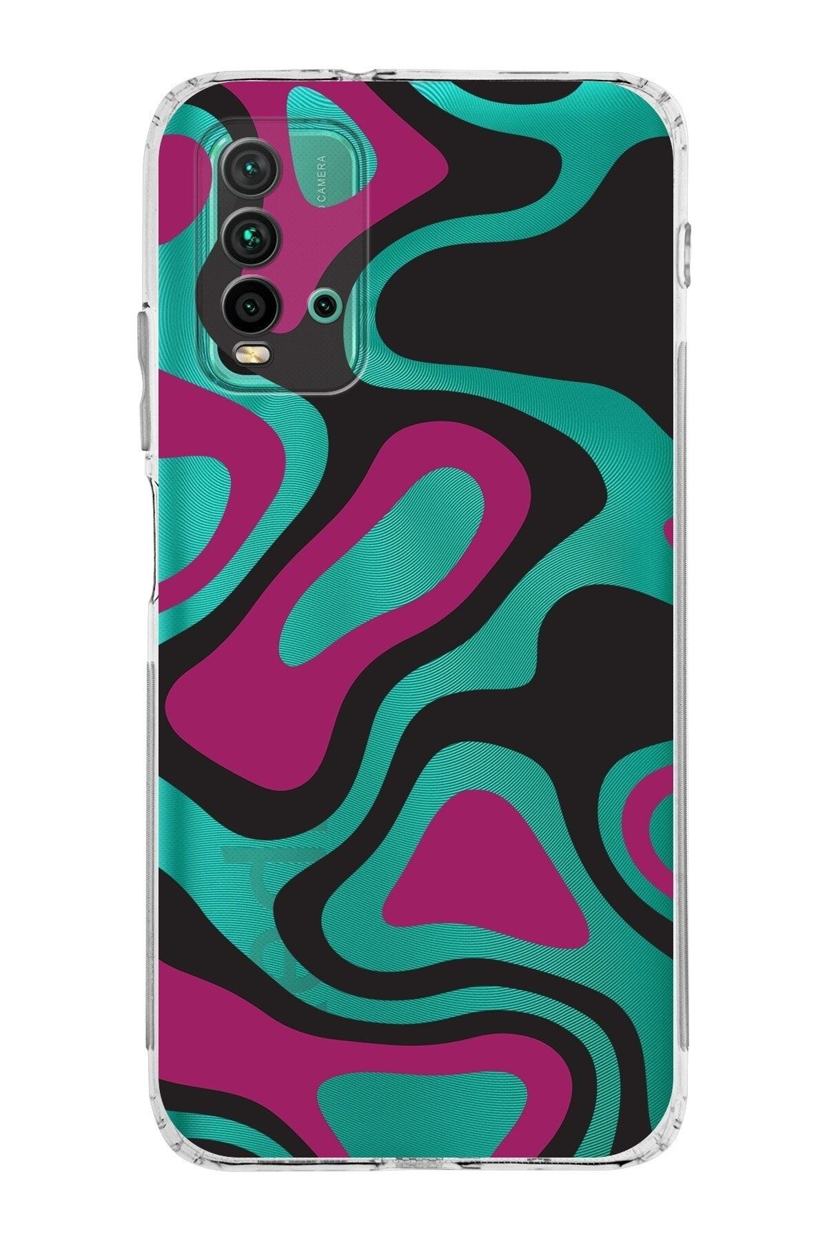 Xiaomi Redmi 9t Kamera Korumalı Kapak Renkli Desen Tasarımlı Şeffaf Kılıf
