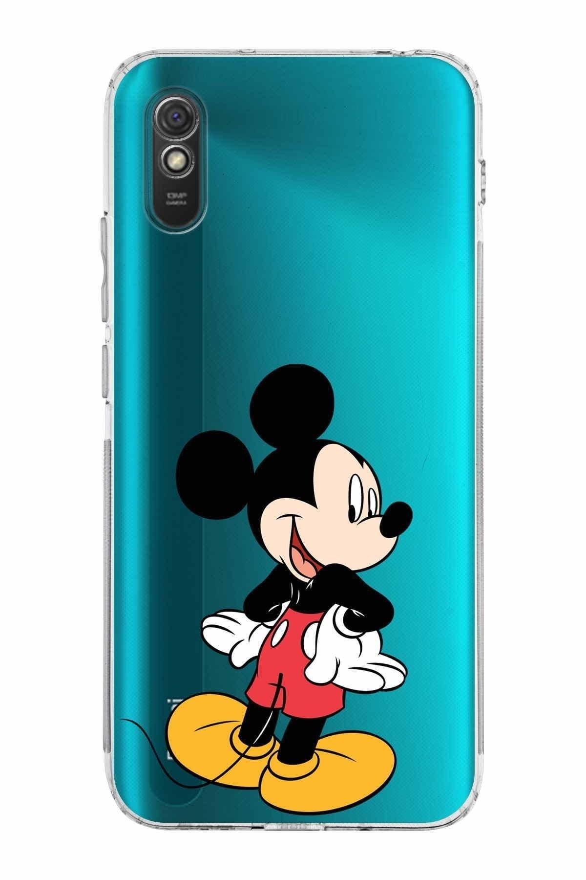 Xiaomi Redmi 9a Kamera Korumalı Kapak Mickey Mouse Tasarımlı Şeffaf Kılıf