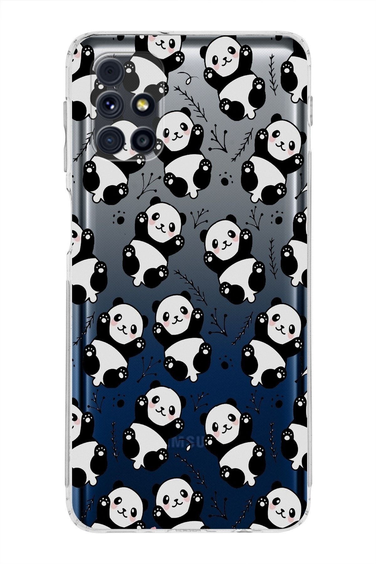 Samsung Galaxy M31s Kamera Korumalı Kapak Panda Tasarımlı Şeffaf Kılıf