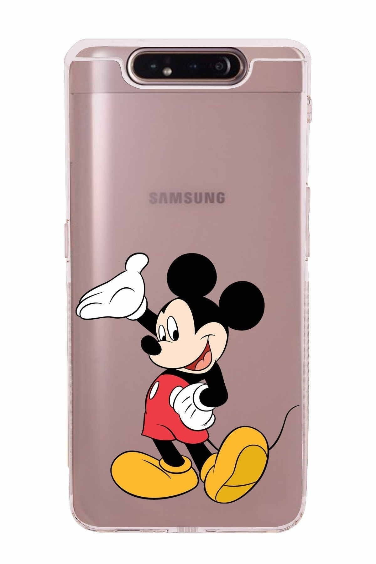 Samsung Galaxy A80 Kamera Korumalı Kapak Mickey Mouse Tasarımlı Şeffaf Kılıf