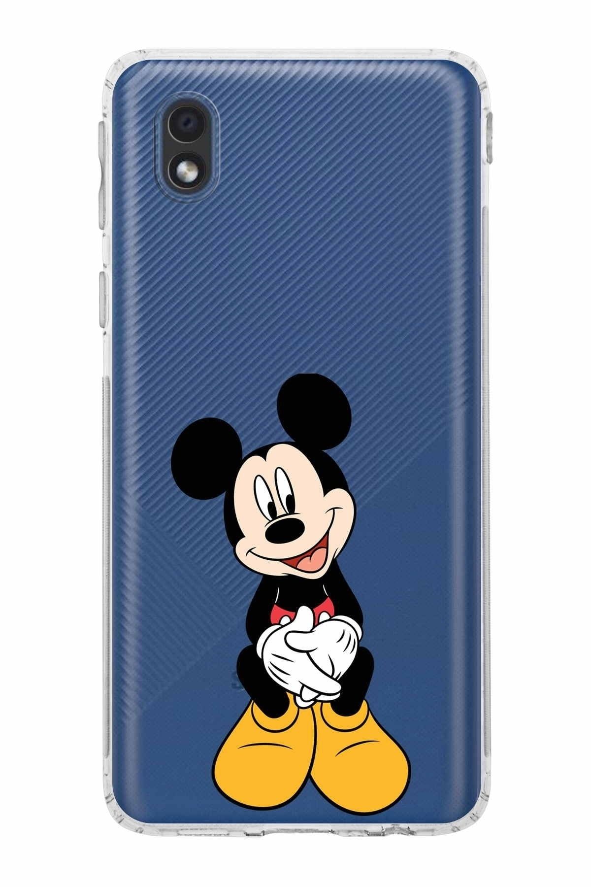Samsung Galaxy A01 Core Kamera Korumalı Kapak Mickey Mouse Tasarımlı Şeffaf Kılıf