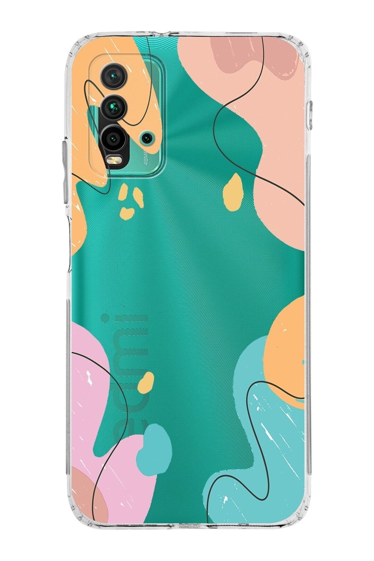 Xiaomi Redmi 9t Kamera Korumalı Kapak Karışık Renkler Tasarımlı Şeffaf Kılıf
