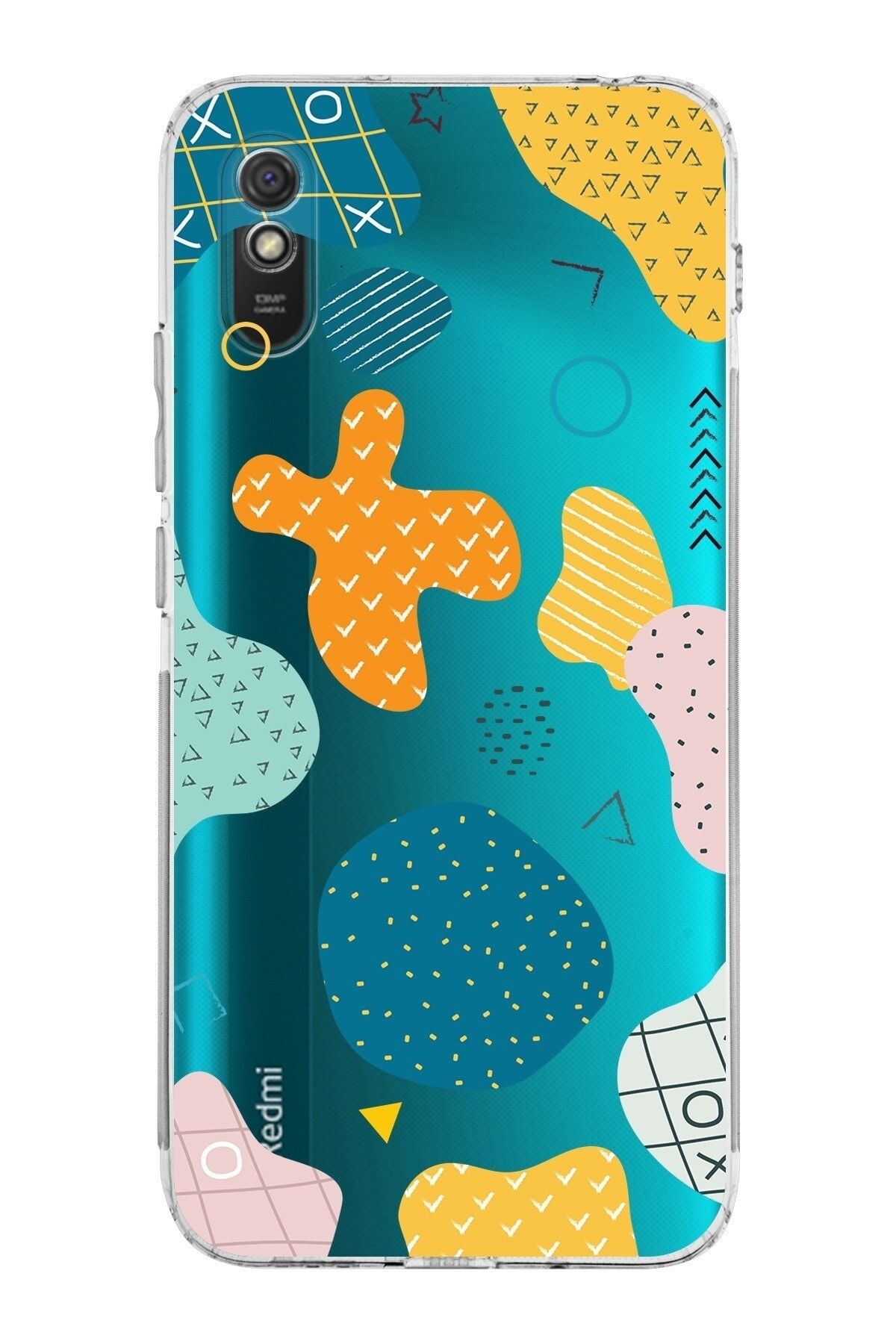 Xiaomi Redmi 9a Kamera Korumalı Kapak Geometrik Şekiller Tasarımlı Şeffaf Kılıf