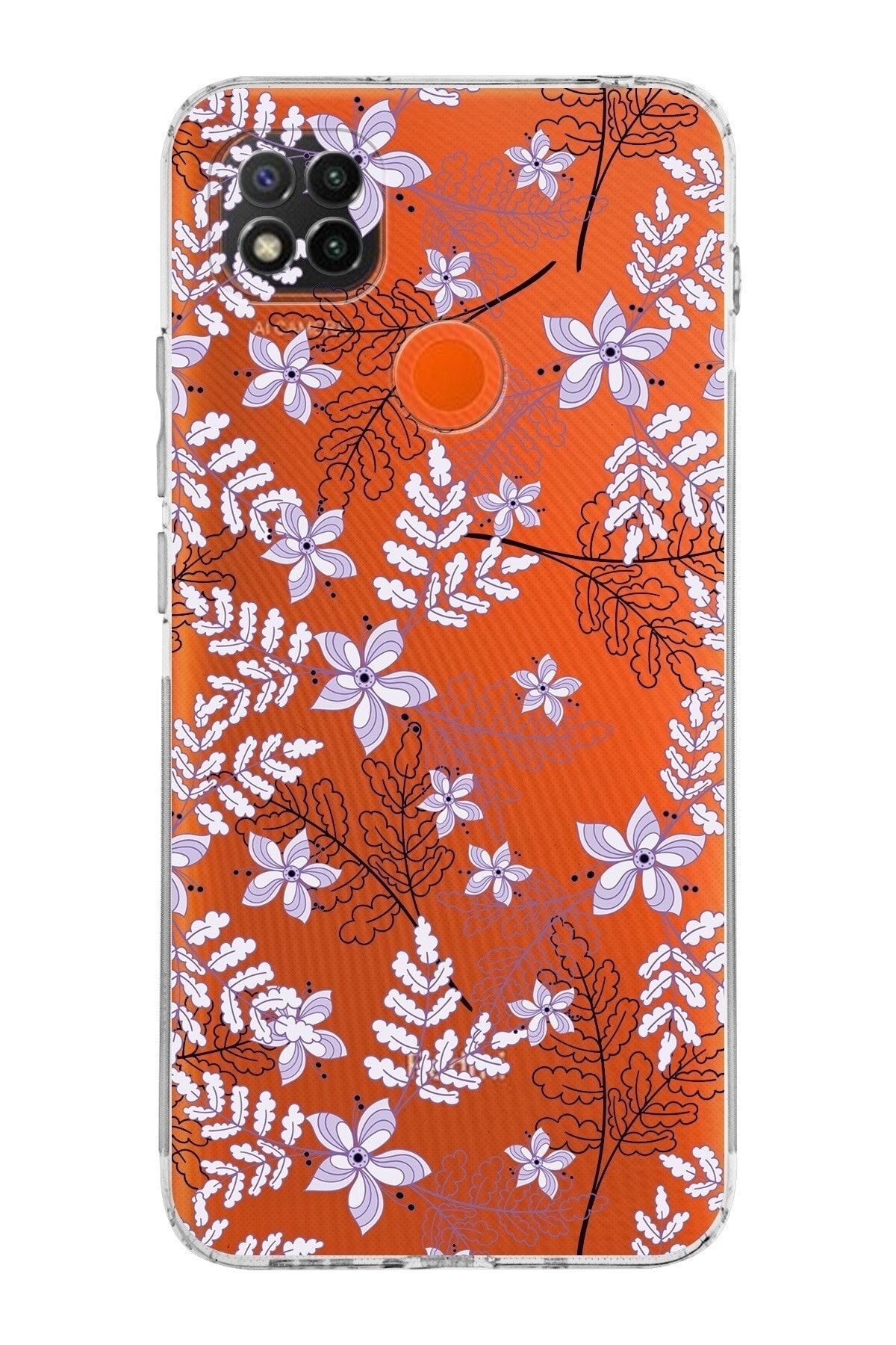 Xiaomi Redmi 10a Kamera Korumalı Kapak Floral Lila Tasarımlı Şeffaf Kılıf
