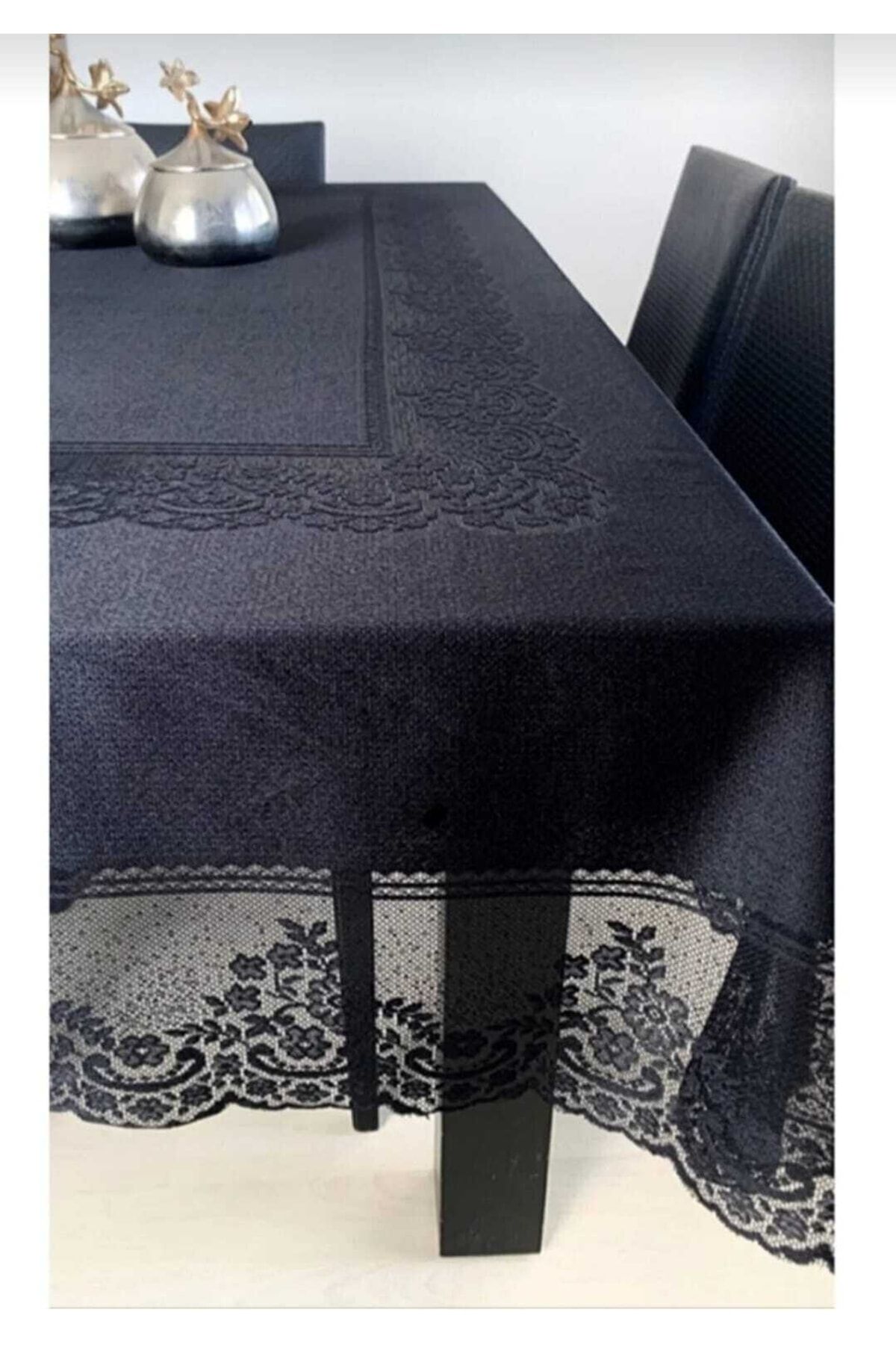 AYHOME-Black Tulle Carefree Tablecloth 160/220cm Size Stain Resistant Machine Washable 4