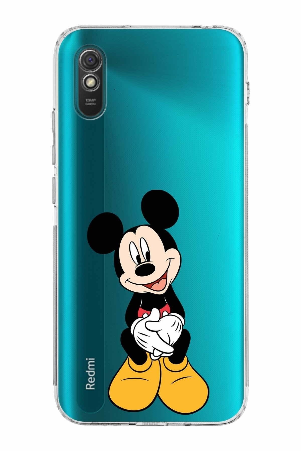 Xiaomi Redmi 9a Kamera Korumalı Kapak Mickey Mouse Tasarımlı Şeffaf Kılıf