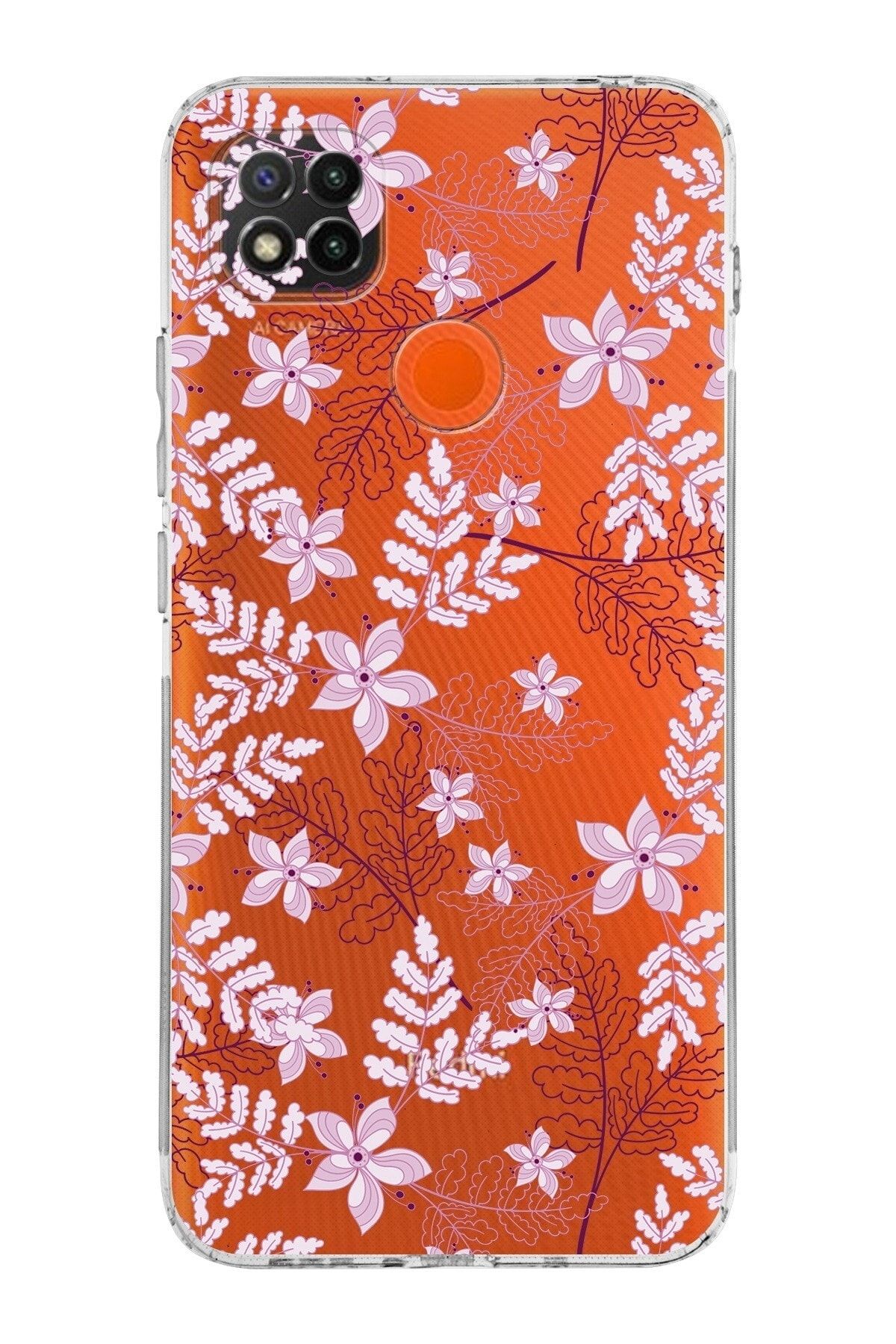 Xiaomi Redmi 10a Kamera Korumalı Kapak Floral Pudra Tasarımlı Şeffaf Kılıf