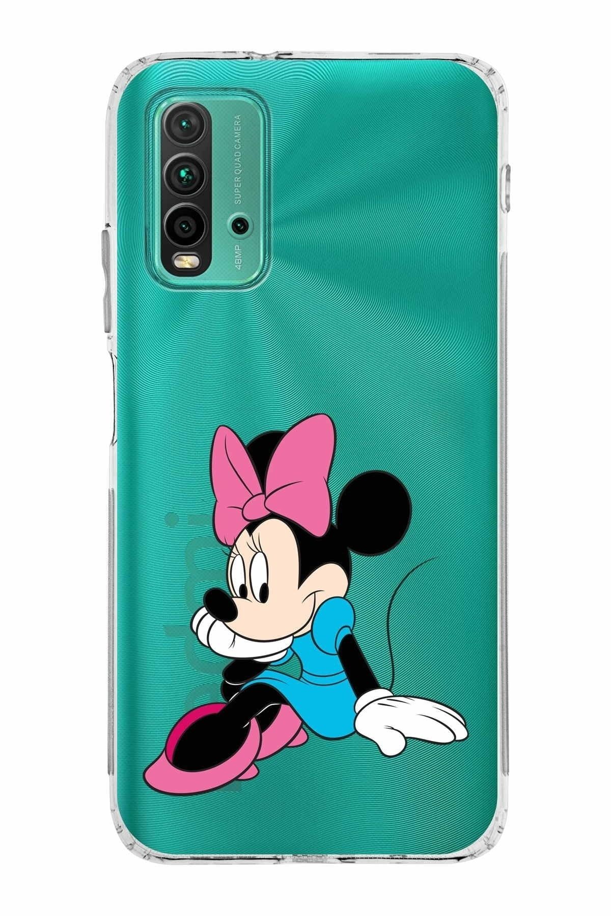 Xiaomi Redmi 9t Kamera Korumalı Kapak Minnie Mouse Tasarımlı Şeffaf Kılıf
