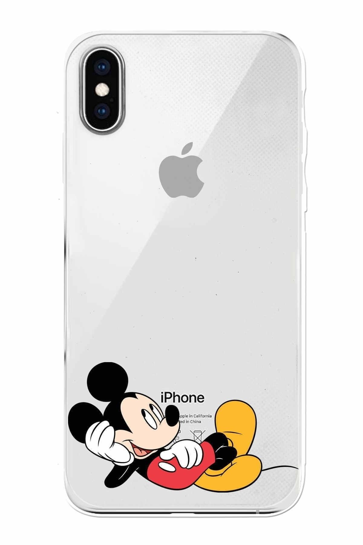 Apple Iphone X Uyumlu Kamera Korumalı Kapak Mickey Mouse Tasarımlışeffaf Kılıf