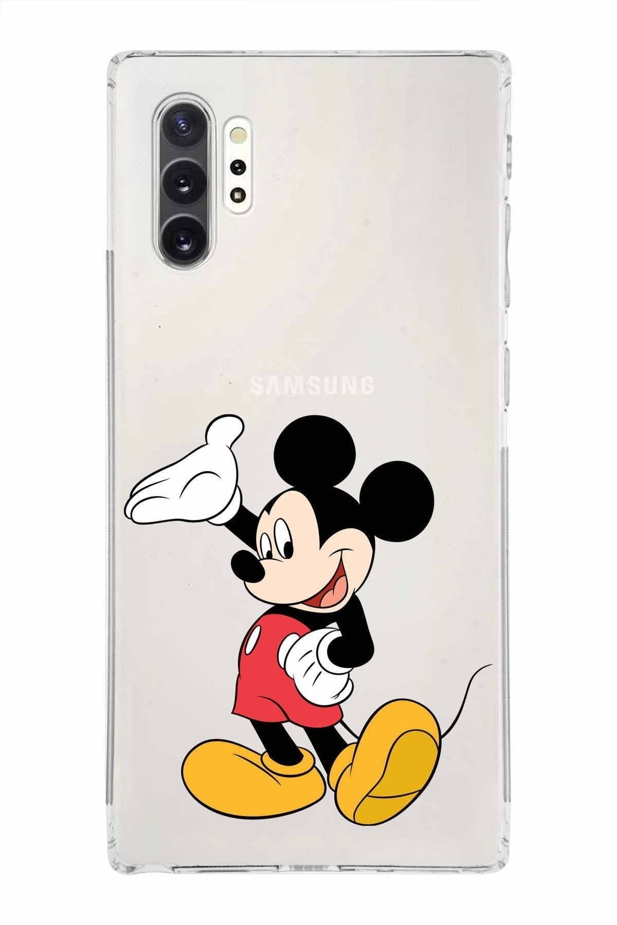 Samsung Galaxy Note 10 Plus Kamera Korumalı Kapak Mickey Mouse Tasarımlı Şeffaf Kılıf