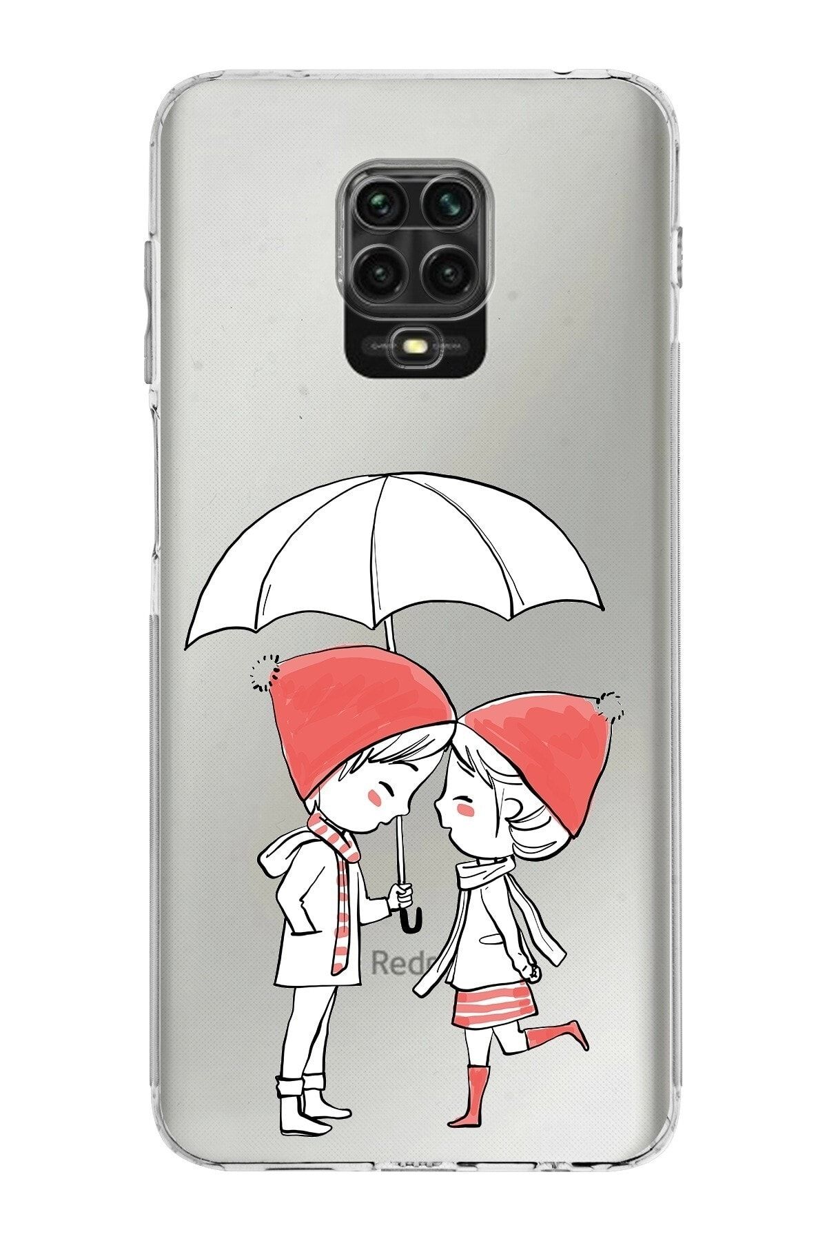Xiaomi Redmi Note 9 Pro Kamera Korumalı Kapak Aşk Tasarımlı Şeffaf Kılıf