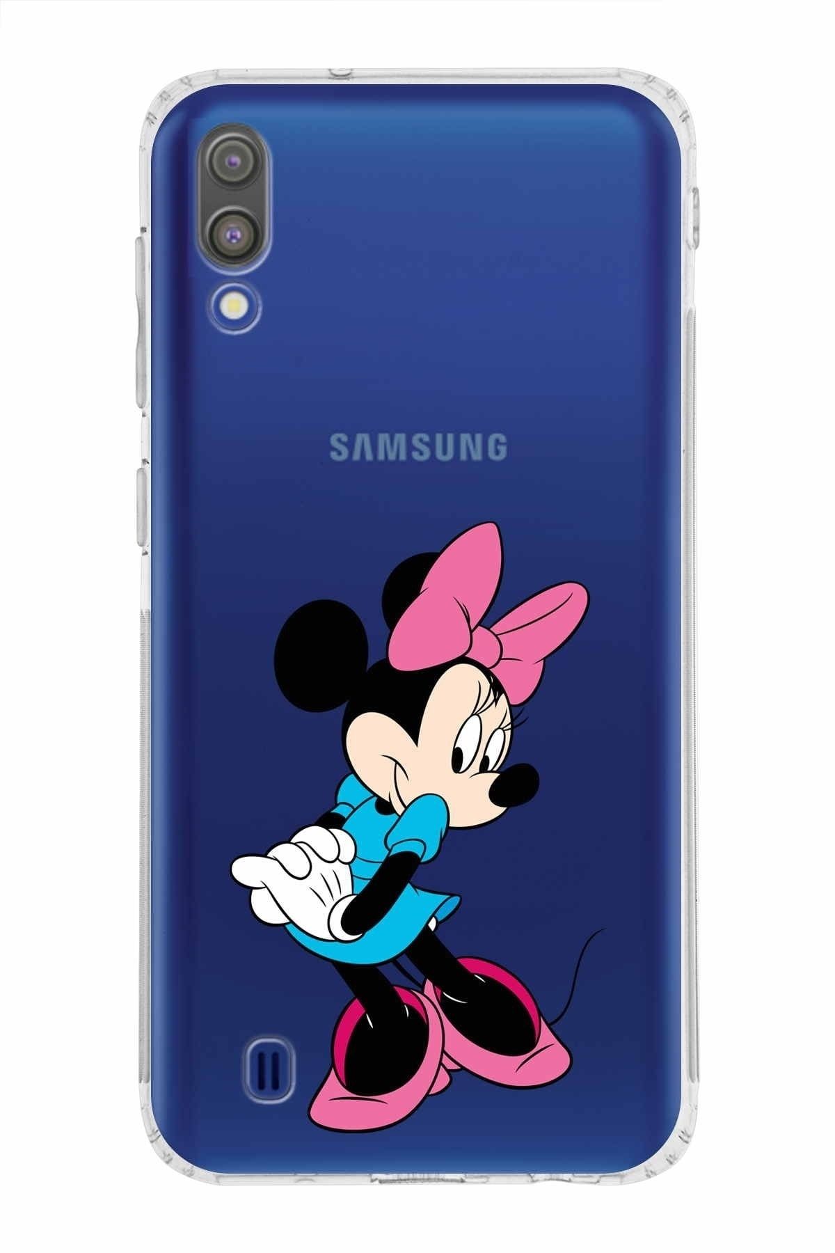 Samsung Galaxy M10 Kamera Korumalı Kapak Minnie Mouse Tasarımlı Şeffaf Kılıf