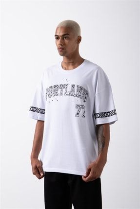 Oversize Portland Baskılı Pamuklu T-shirt Beyaz M1767