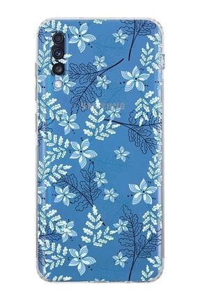 Samsung Galaxy A70 Kamera Korumalı Kapak Floral Mavi Tasarımlı Şeffaf Kılıf prtkktplsmA70_00floral