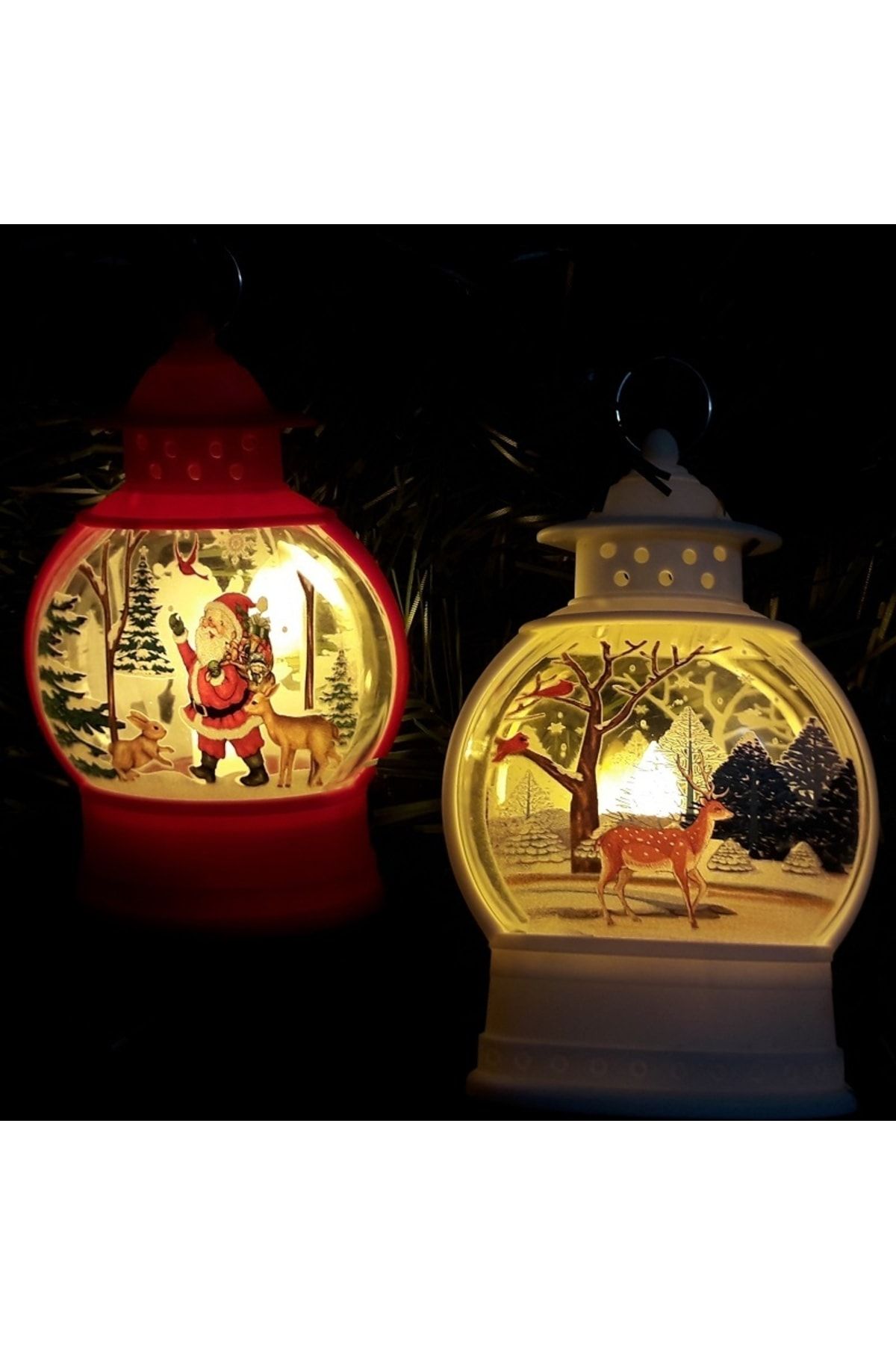 2 Adet Yılbaşı Noel Gemici Feneri Led Dekor Masa Lambası Yılbaşı Hediyeleri Noel Baba Geyik