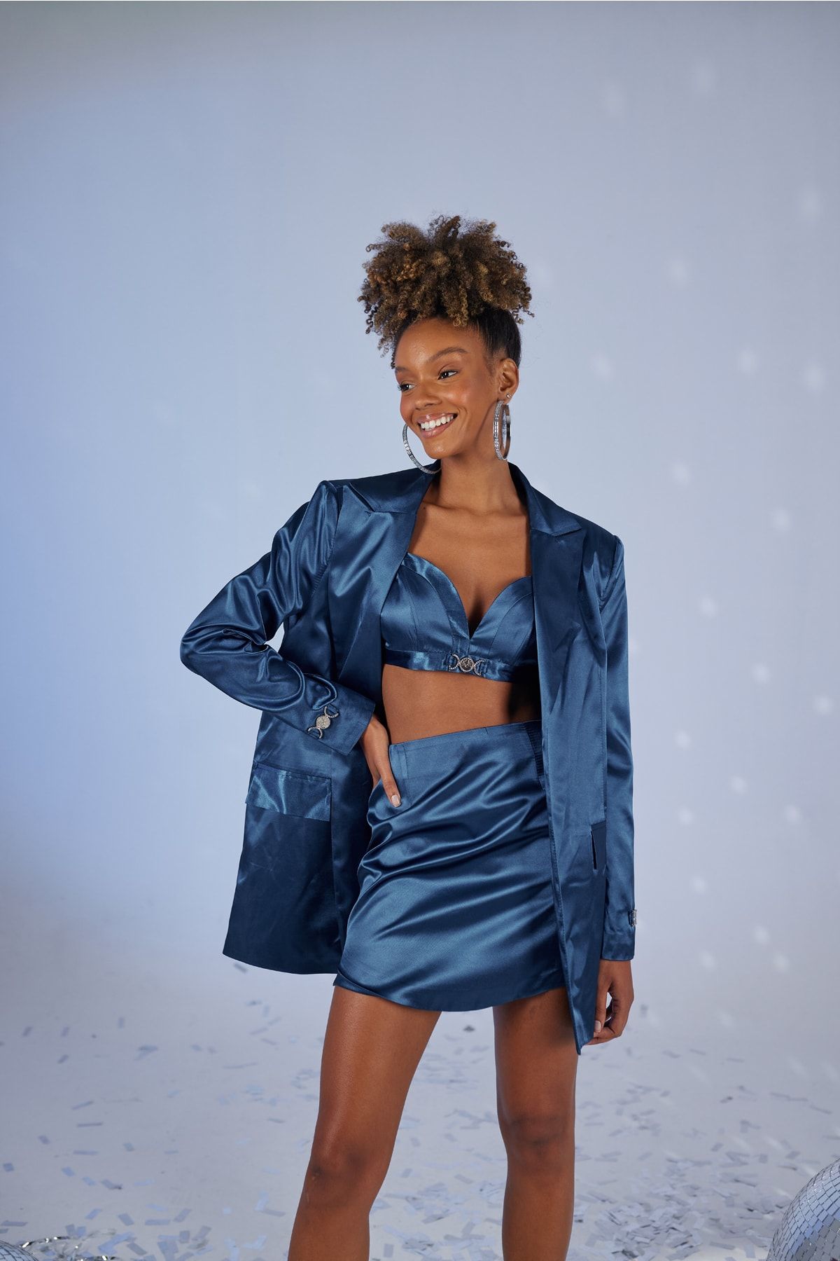 Satin blue clearance blazer