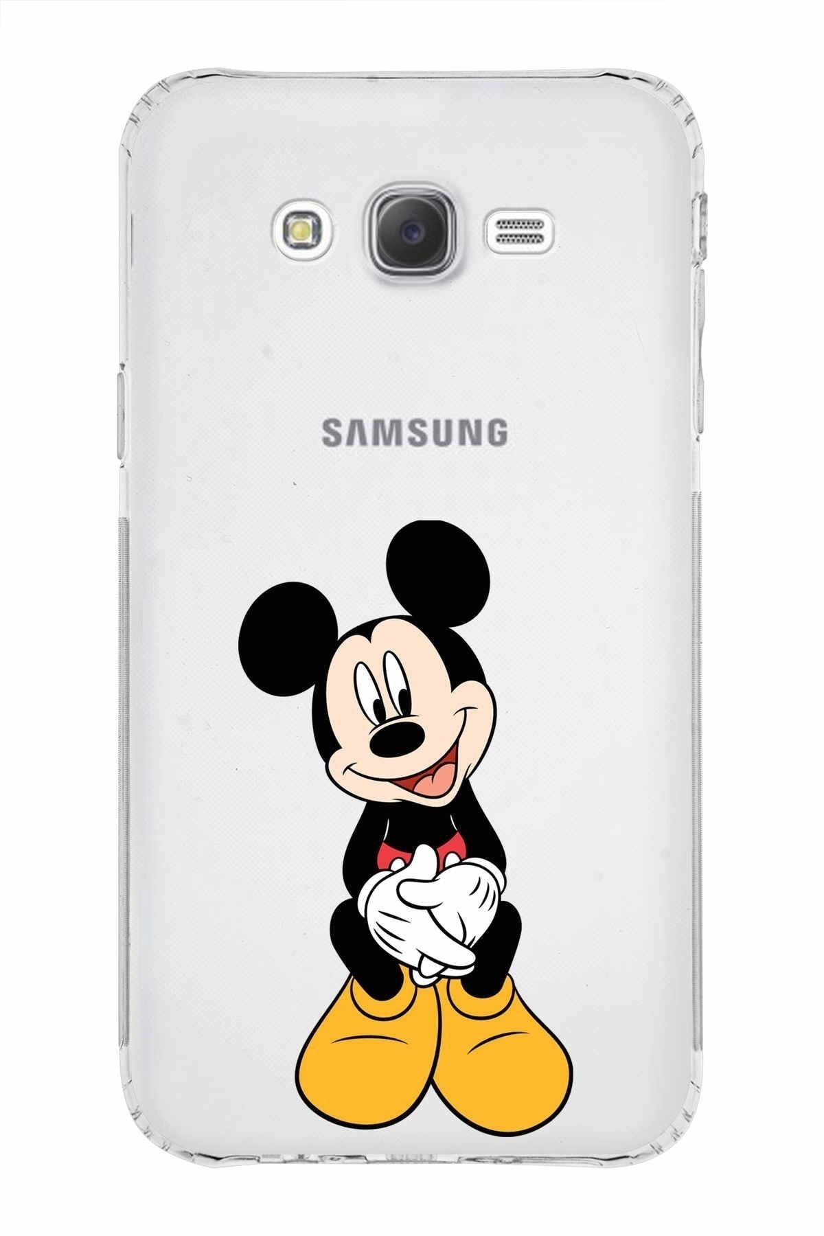Samsung Galaxy J7 Kamera Korumalı Kapak Mickey Mouse Tasarımlı Şeffaf Kılıf