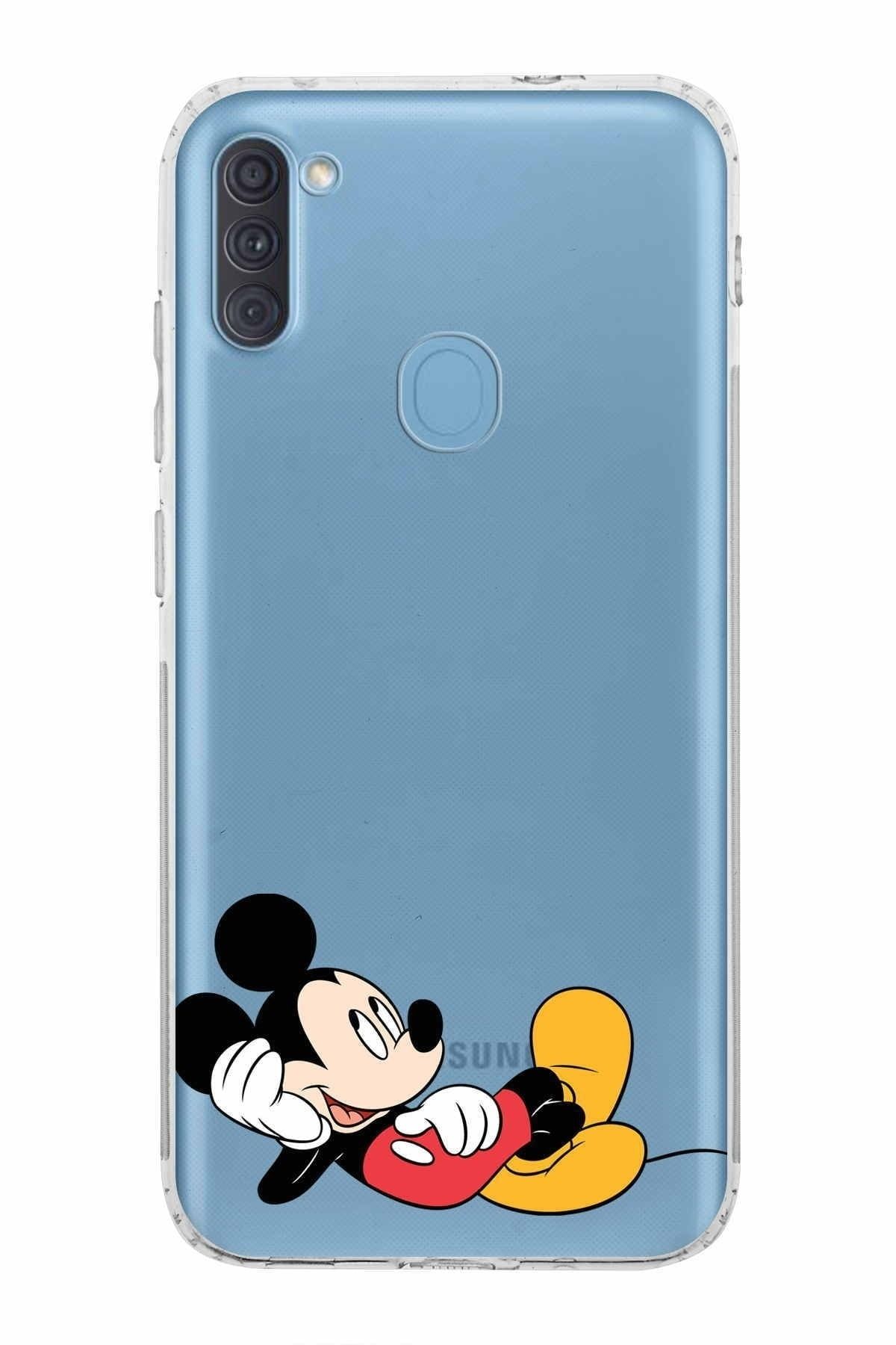 Samsung Galaxy A11 Kamera Korumalı Kapak Mickey Mouse Tasarımlı Şeffaf Kılıf