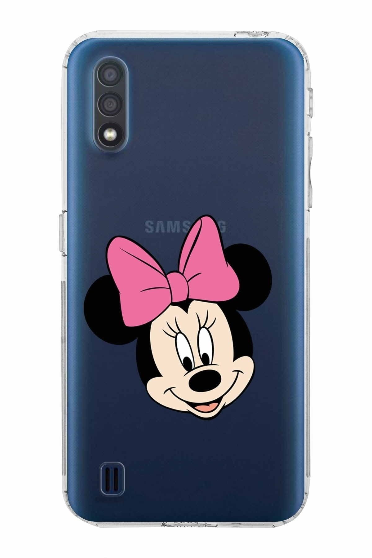 Samsung Galaxy A01 Kamera Korumalı Kapak Minnie Mouse Tasarımlı Şeffaf Kılıf