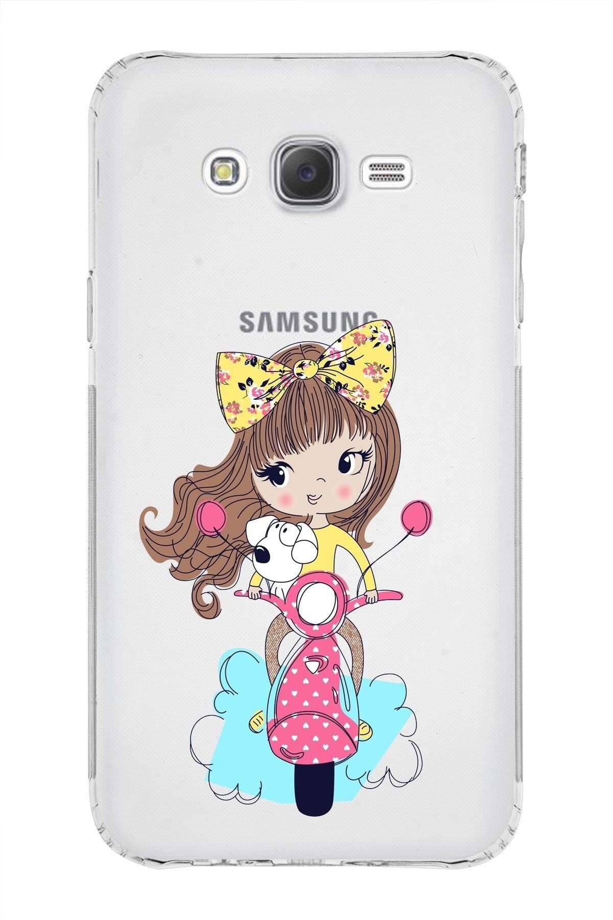 Samsung Galaxy J7 Uyumlu Kamera Korumalı Kapak Vespagirl Tasarımlı Şeffaf Kılıf