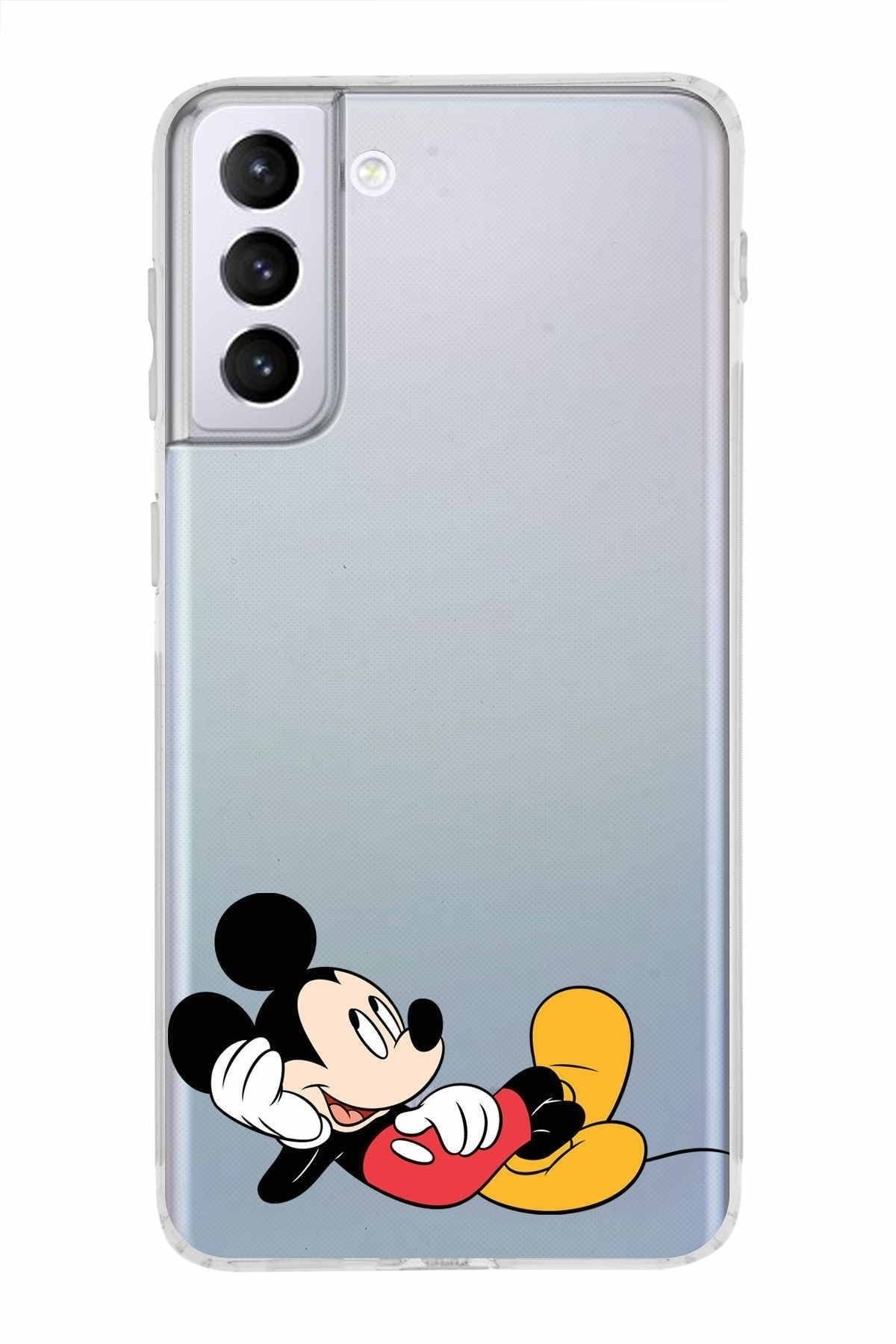 Samsung Galaxy S21 Plus Kamera Korumalı Kapak Mickey Mouse Tasarımlı Şeffaf Kılıf