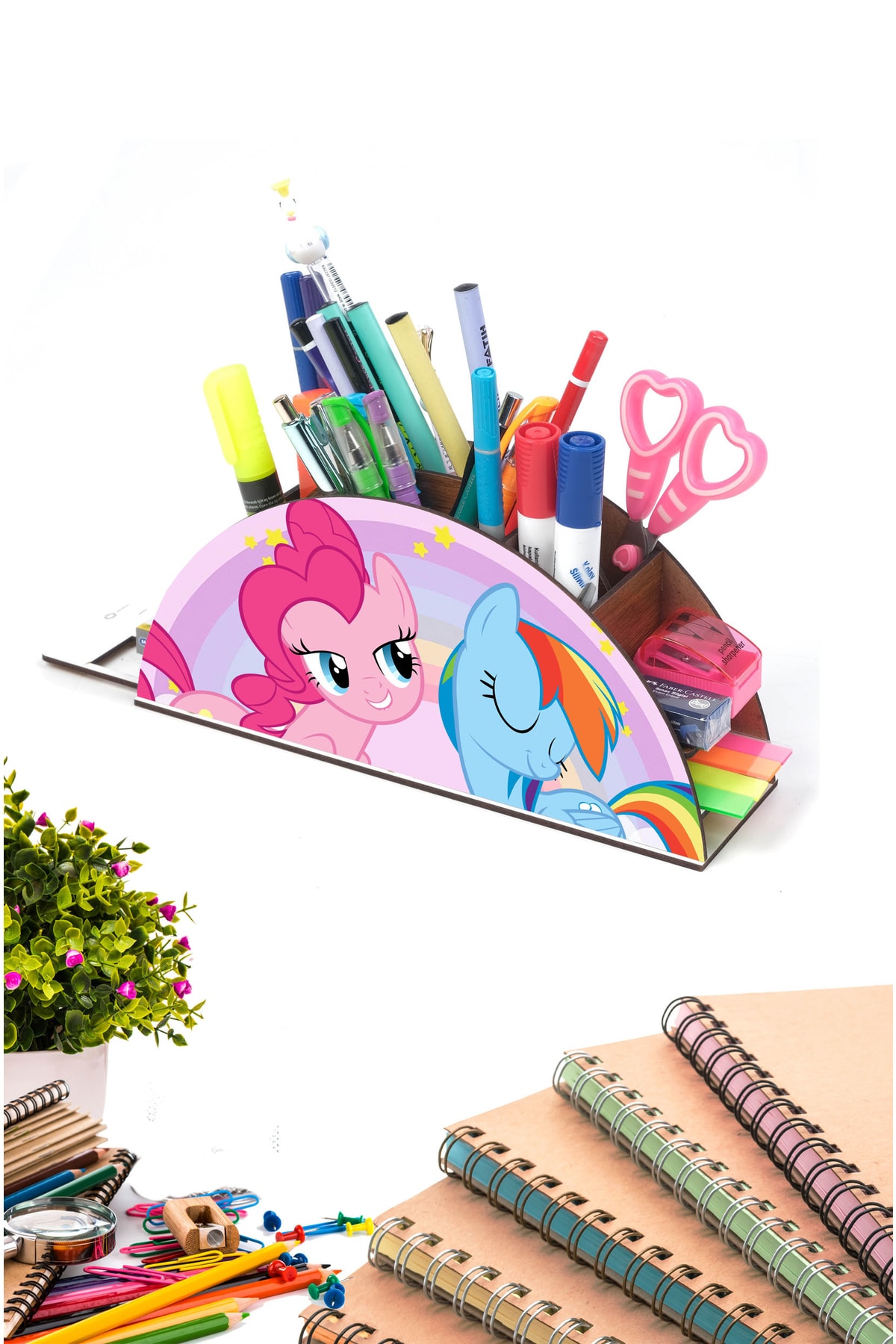 Ahşap Pony Gökkuşağı Cetvelli Masaüstü Kalemlik Kutu Çocuklar Için Organizer Gk53