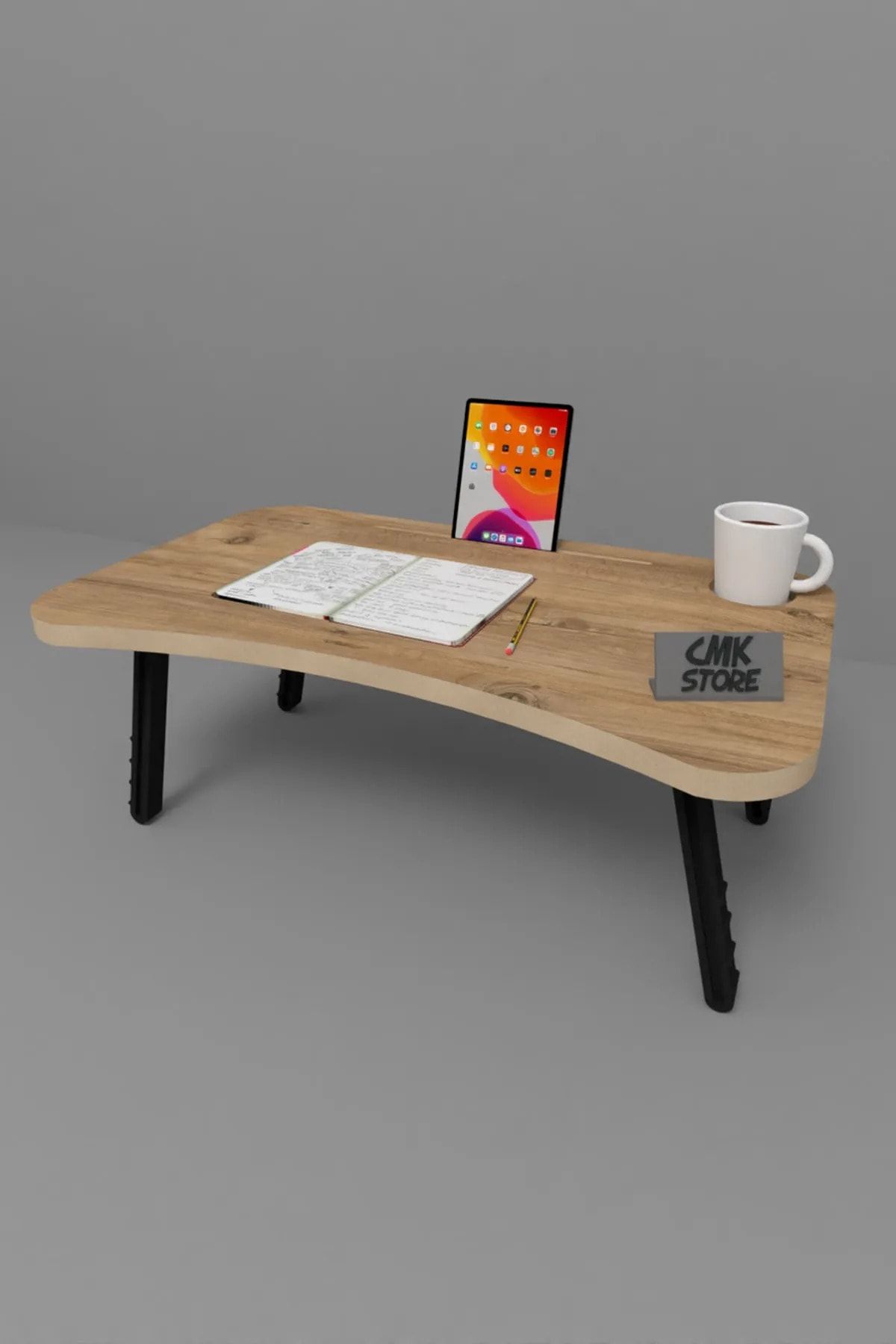 CMKStore Katlanır Laptop Sehpası Mdf Tablet Bardaklık Çalışma Yatak Kahvaltı Masası Sehpası 60x35 Cm RN11196