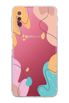 Samsung Galaxy A7 2018 Kamera Korumalı Kapak Karışık Renkler Tasarımlı Şeffaf Kılıf prtkktplsmA72018_029