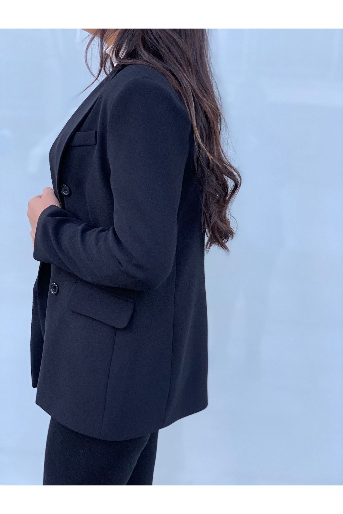 AYHAN-Double Breasted Collar Blazer Jacket with Double Pockets and Buttons 3