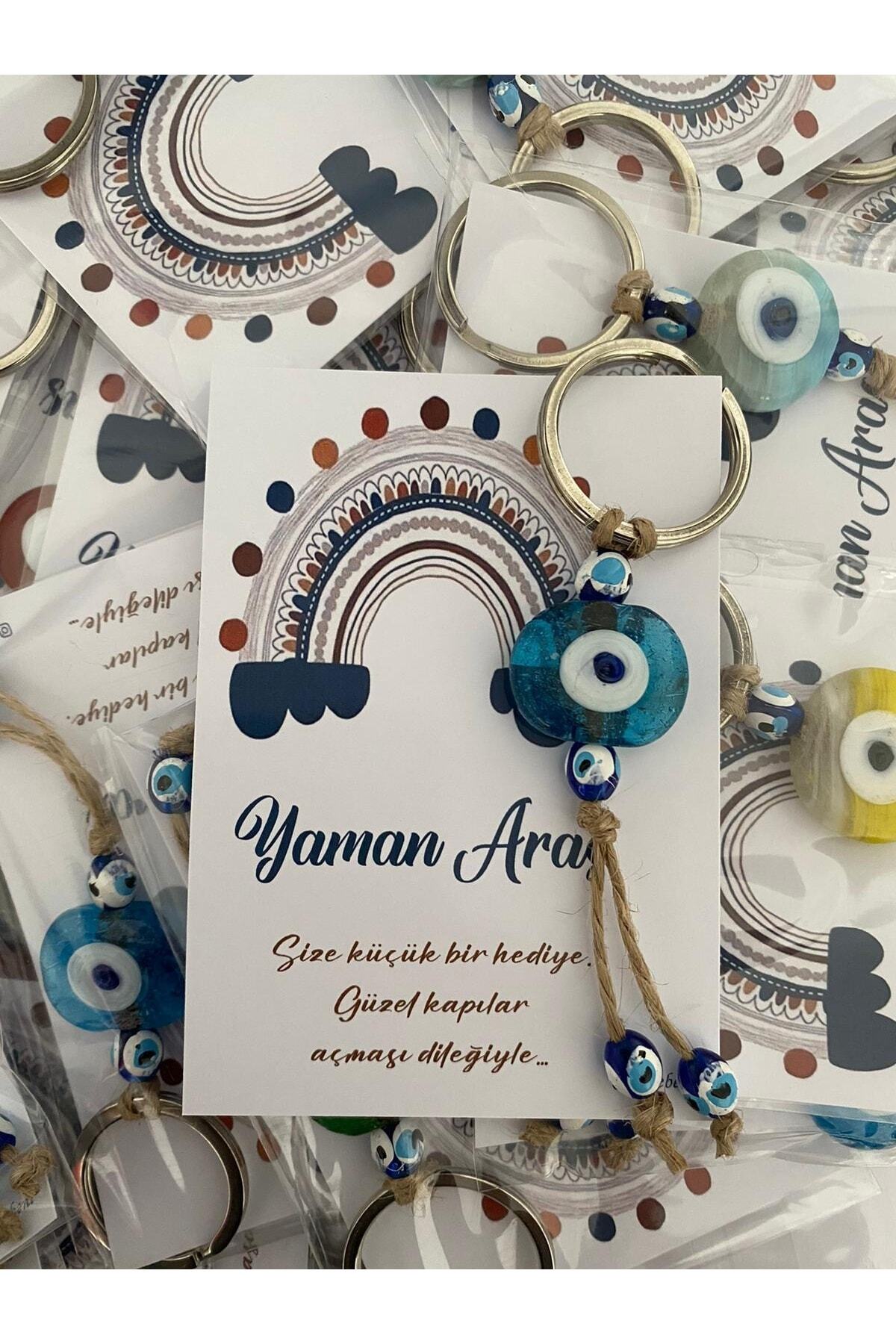 Evil Eye & Wooden Beaded Keychain Blue Rainbow Concept 30 Pieces
