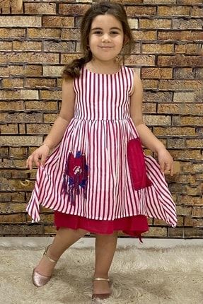 Kız Çocuk New Cepli Ve Şeritli Kırmızı-beyaz Elbise 2222603051