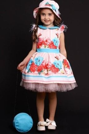 Kız Çocuk Yeni Blue Rose Çanta Ve Şapkalı Pudra Kabarık Elbise 2222603010