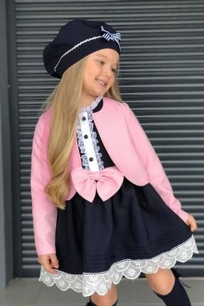 Kız Çocuk Dantel Detaylı Bolero Ve Şapkalı Lacivert Elbise 2220405001