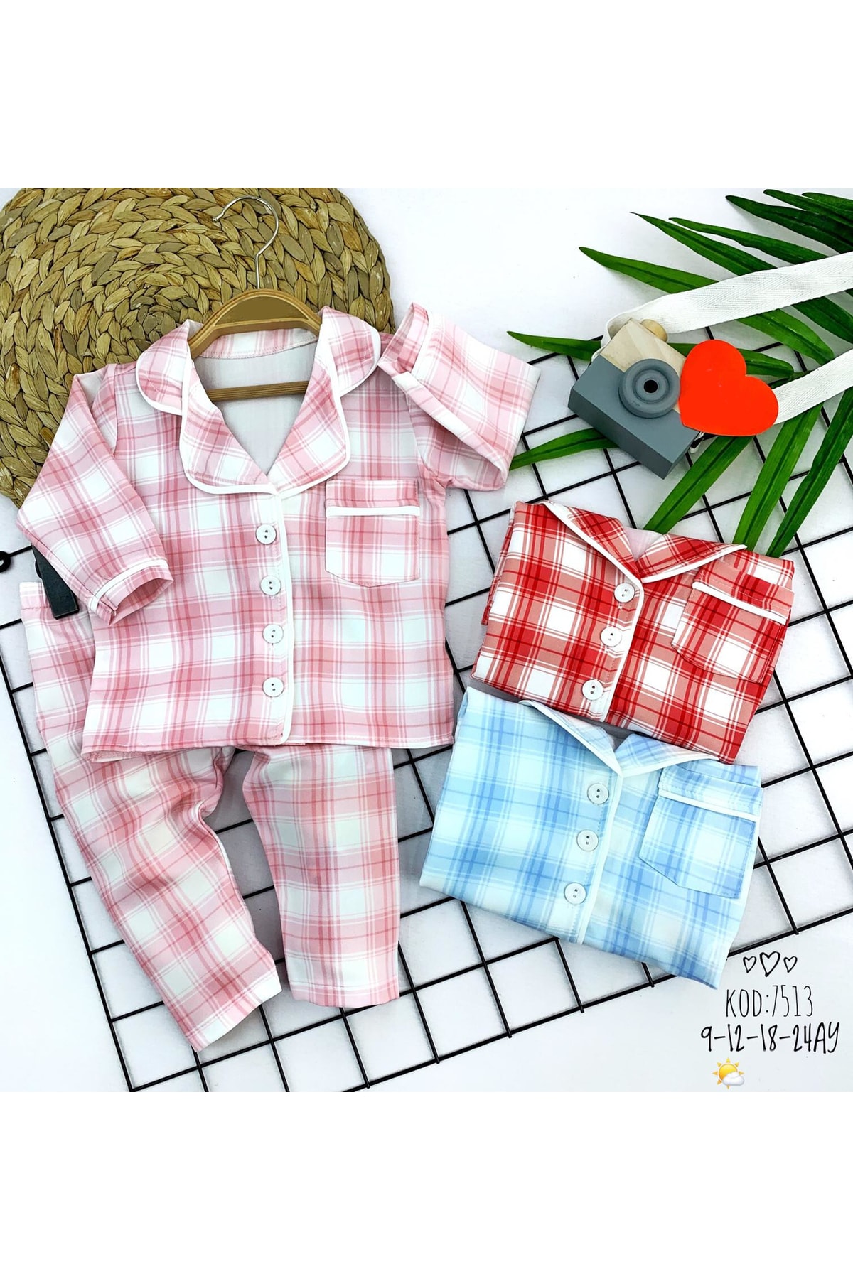 DENİZCİK 9-12-18-24 Ay Düğme Kapamalı Ekose Desenli 2li Kız Erkek Bebek Pijama Takımı fotoğrafı 3 (önizleme)