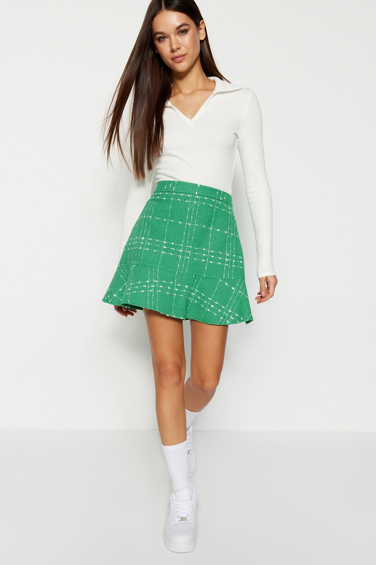 Trendyol Collection Green Flounce Woven Skirt TWOAW22ET0448 Trendyol