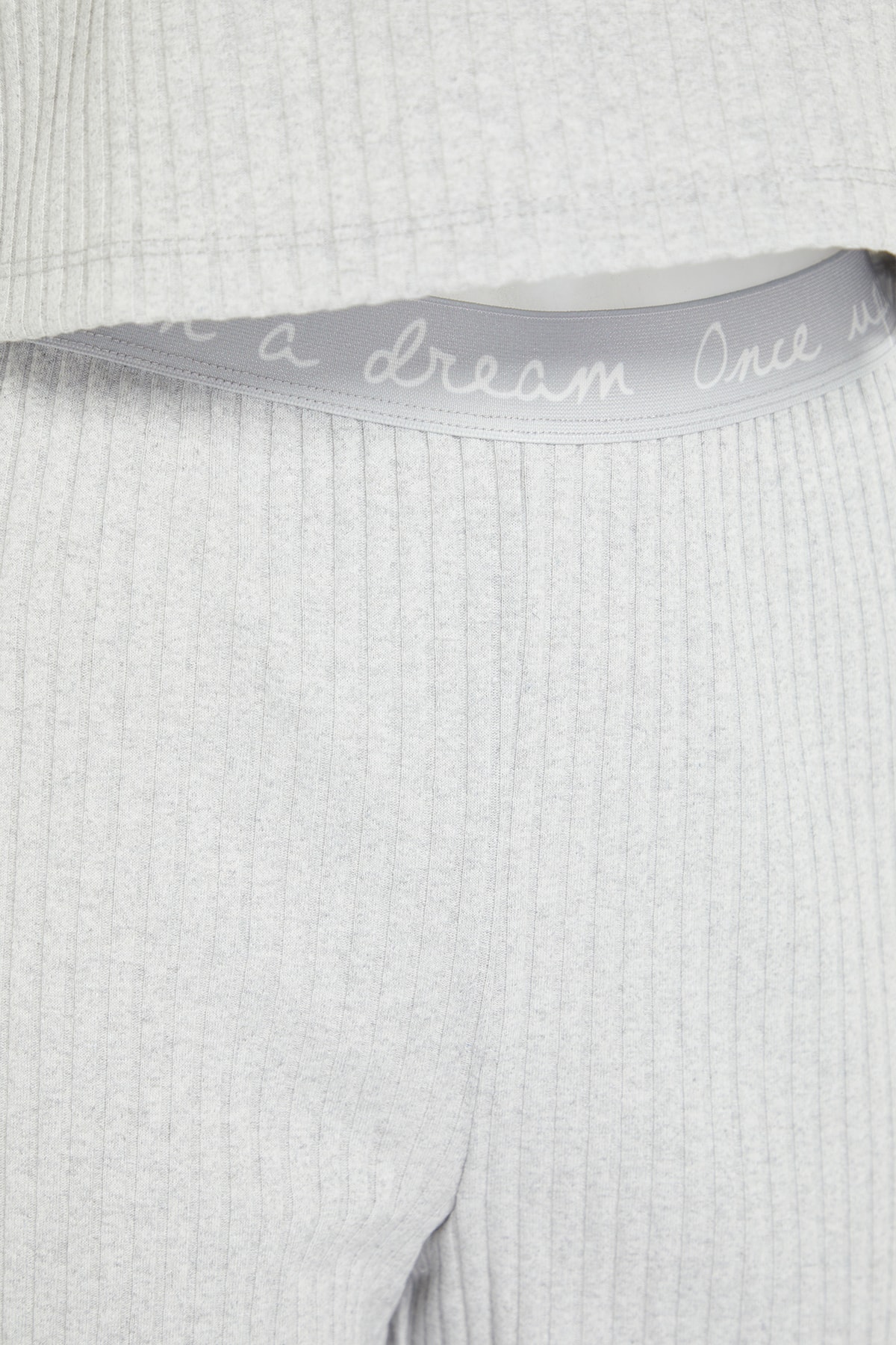 Trendyolmilla  Gri Slogan Lastik Detaylı Fitilli Örme Pijama Takımı THMAW21PT0269 - Görsel 8