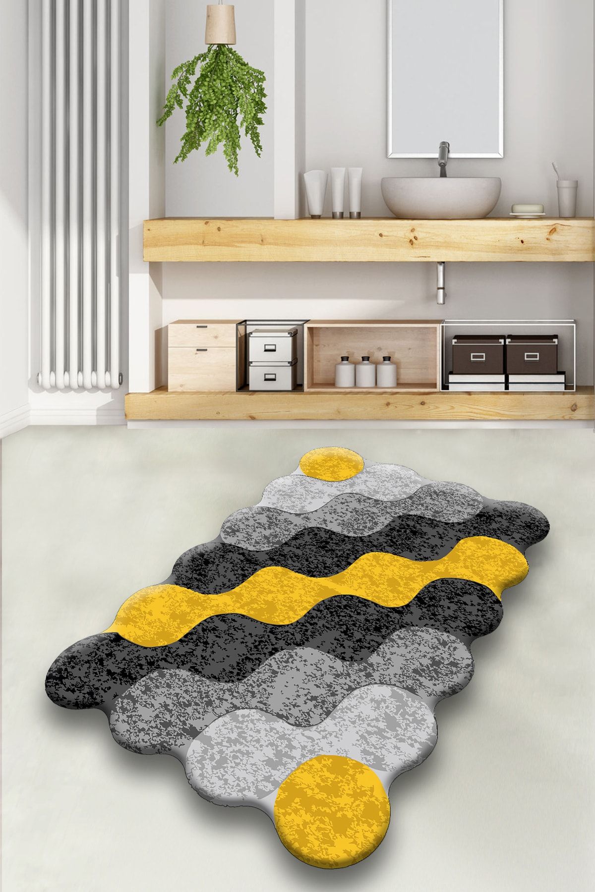 پادری حمام دایره زرد 70X120 سانتی متر فرش قابل شستشو MAT CUTTLE SET DJT Chilai Home