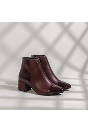 nude ayakkabı Kadın Topuklu Rugan Bot Bordo