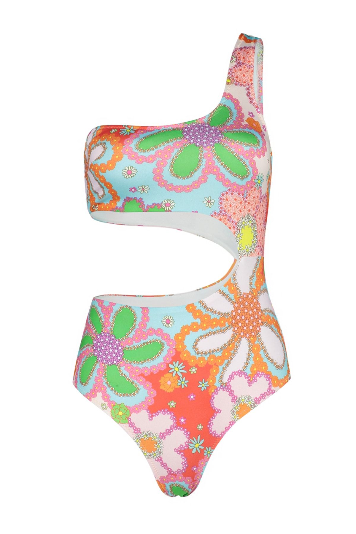 Trendyol Collection-Badeanzug mit Blumenmuster, einer Schulter, Cut-Out/Fenster und normalem Bein TBESS22MA0271 7