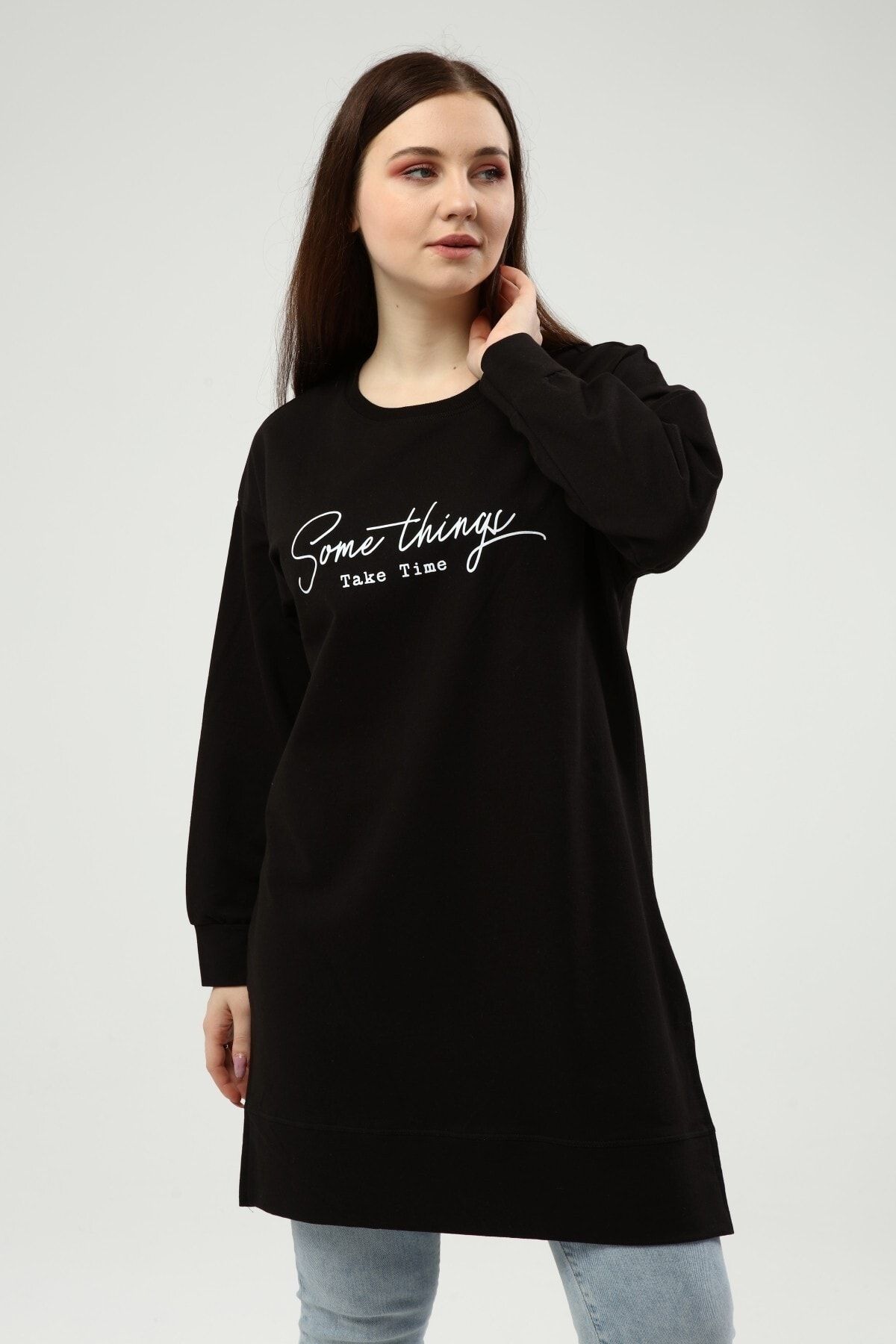 Birol Triko Women s Black Written Tunic Trendyol