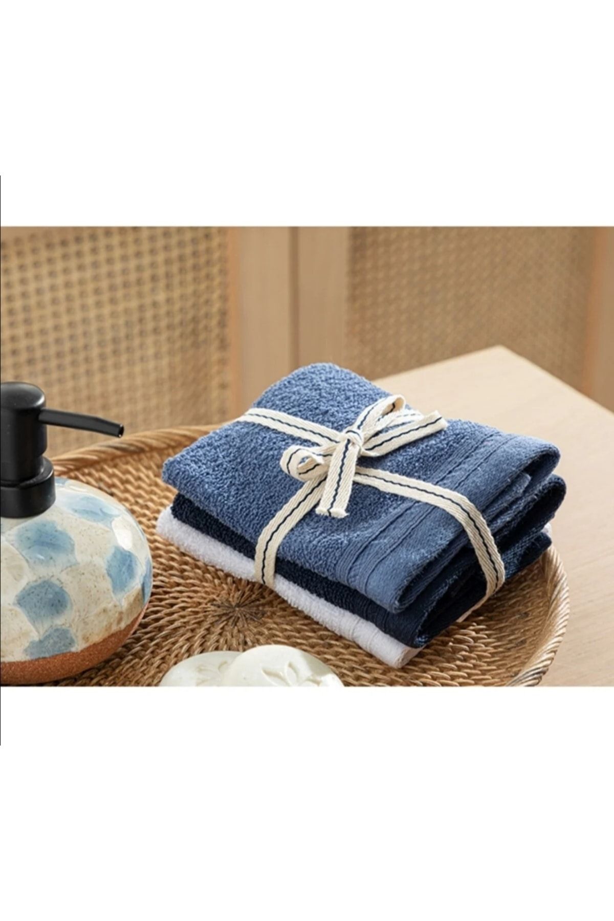 English Home Simple Cotton 3 Piece Hand Towel 30x30 Cm White dark blue blue
