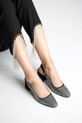 Eva Saten Siyah Topuklu Ayakkabı LV0156