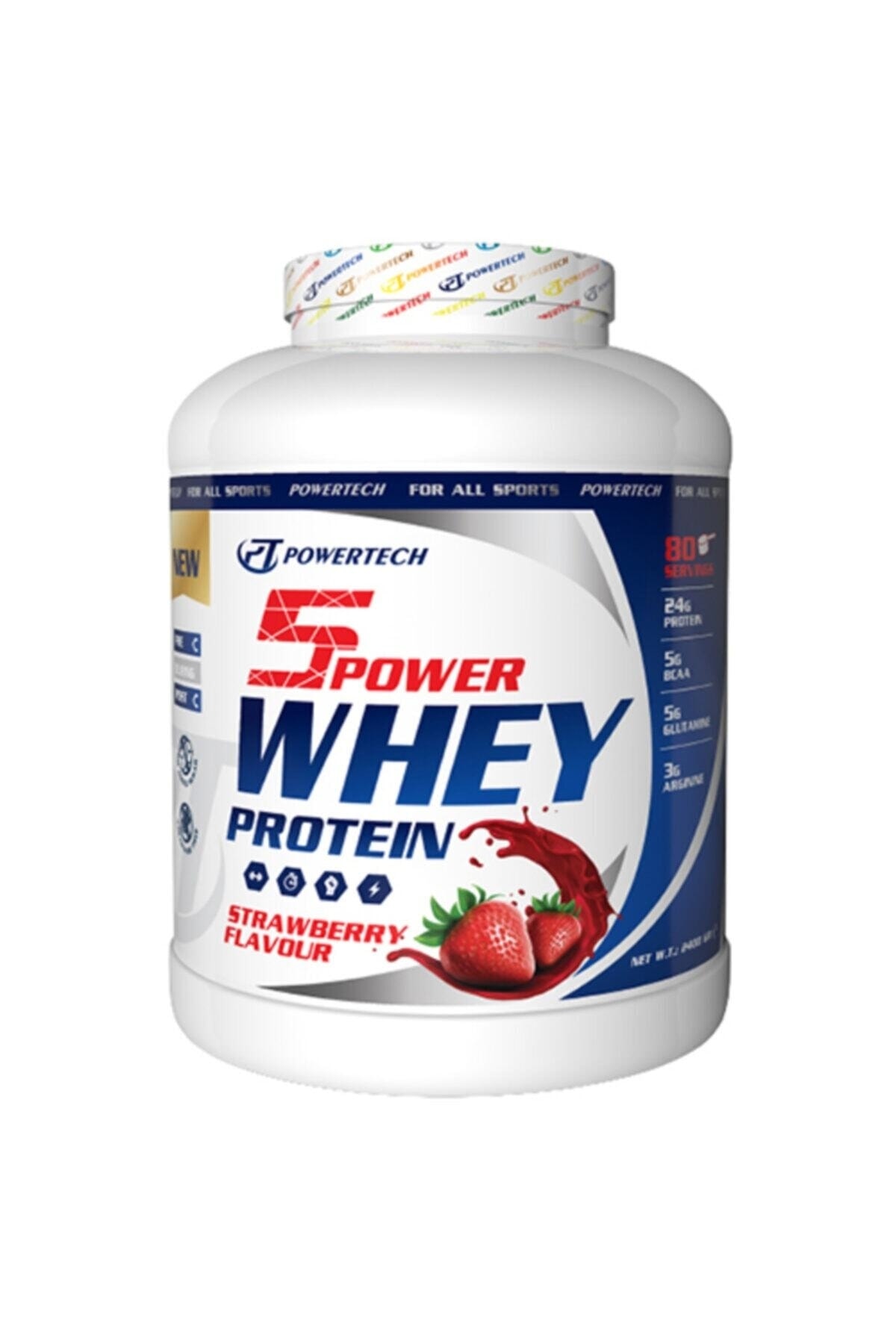 POWERTECH 5power Whey Protein 2400 gr Çilek Aromalı Protein Tozu