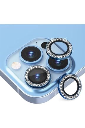 Iphone 13 Pro Max / 13 Pro Taşlı Kamera Koruyucu Mavi 13ProMax