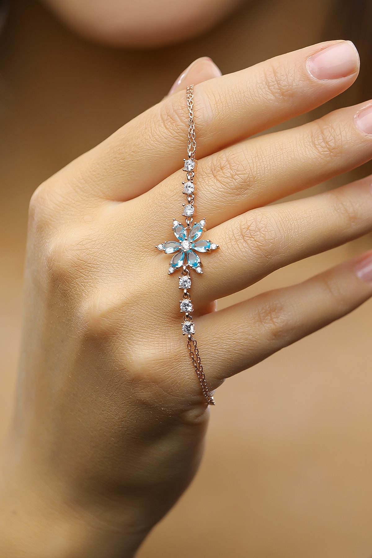 LINTERNA 925 Ayar Gümüş Aquamarine Renkli Nergis Bileklik