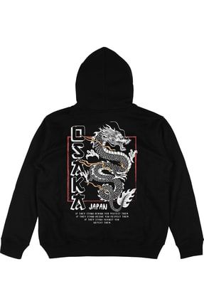 Osaka Siyah Oversize Unisex Kapüşonlu Sweatshirt Hoodie AG140H