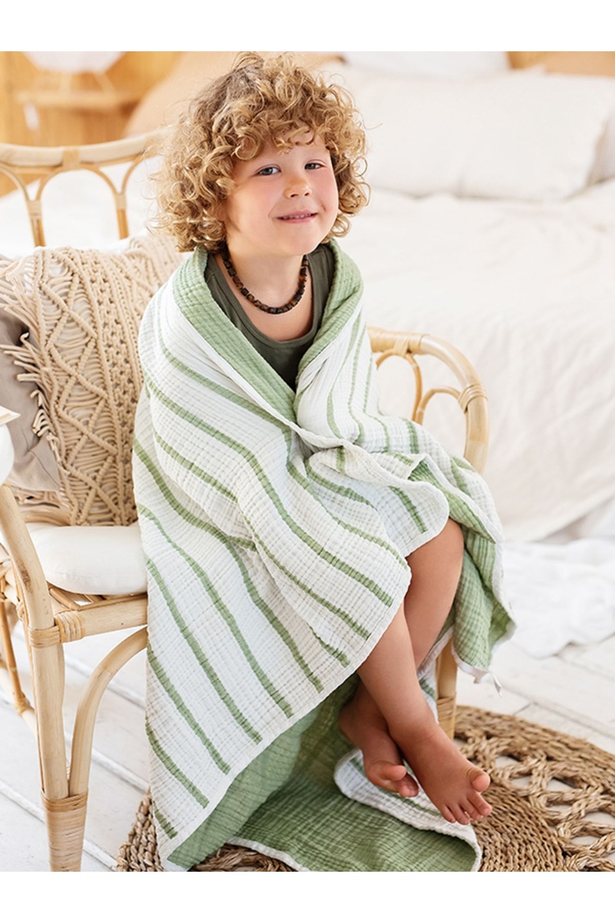 Caline Baby 4 Layer Muslin Blanket 120x120cm Green Striped